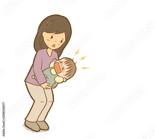 Foto Anxious-Ambivalent Attachment Style: Crying 1-Year-Old Clinging to Mother, Separation Anxiety, Strange Situation Procedure