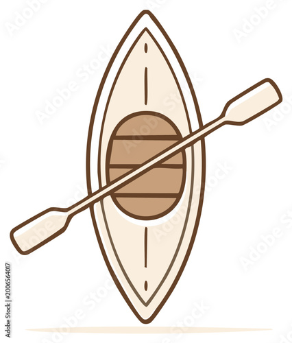 Whimsical Cartoon Boat with Paddle, Top View - Simple Watercraft Illustration for Nautical Adventures