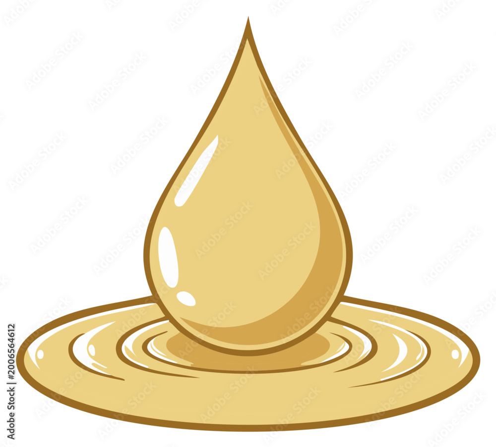 Fototapeta premium Golden liquid drop creating ripples in a puddle, stylized vector illustration of viscous fluid splash