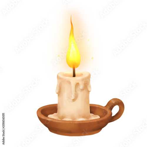Watercolor Candle Flame in Wooden Container Cozy Spa Relaxation Illustration