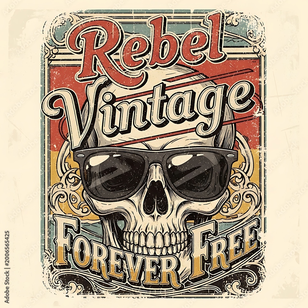 Obraz premium Rebel vintage skull with sunglasses design