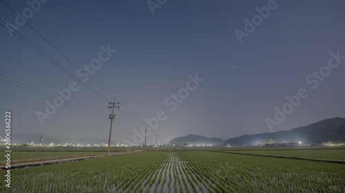 봉화 석평리 논밭 새벽 HDR 타임랩스, 블루아워 하늘과 여름 모내기 논 풍경