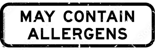 фотографія Grunge black may contain allergens word square rubber seal stamp on white backgr