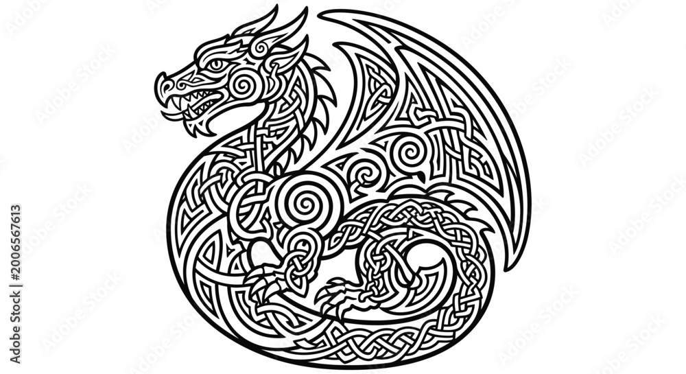 Fototapeta premium Celtic Dragon Tattoo Design Vector Art