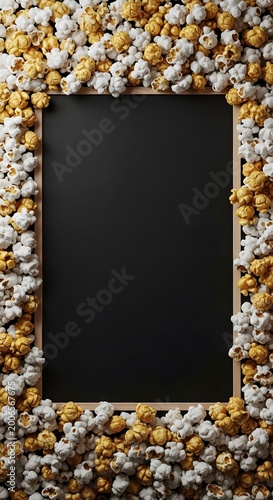 4k slow motion popcorn explosion filling empty black frame in cinematic burst