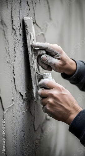 close-up hands applying plaster on wall in slow motion construction footage