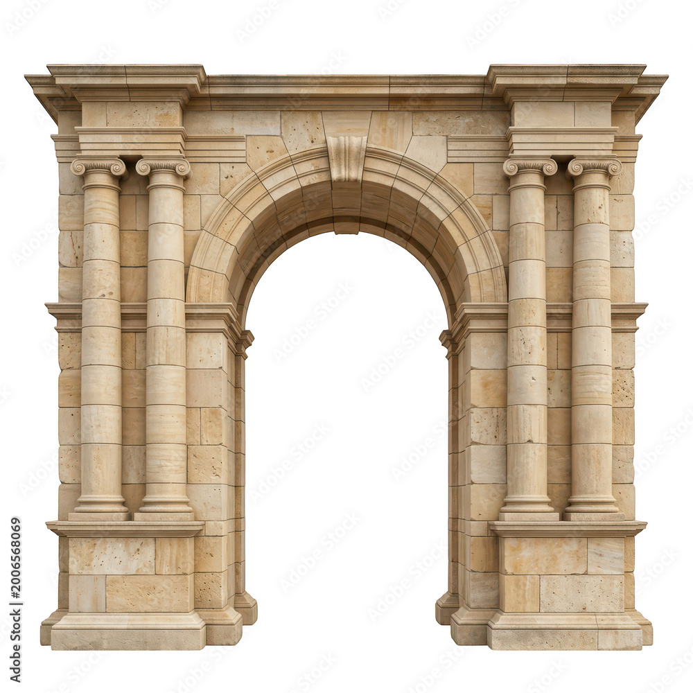 Obraz premium Classical stone arch with ionic columns isolated on transparent background