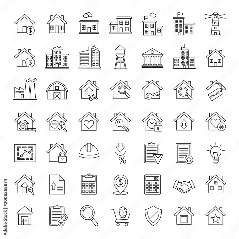 Fototapeta premium Various house and building structures icons.