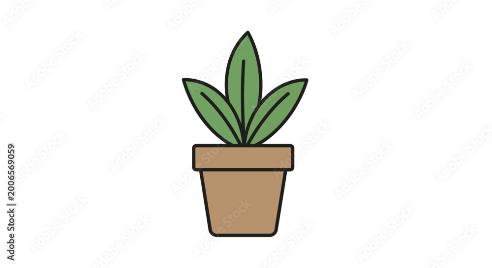 Fototapeta premium Minimalist green potted plant illustration isolated on white background