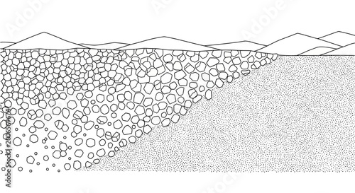 Bild auf Leinwand Geological cross-section line art illustration of soil layers and mountain lands