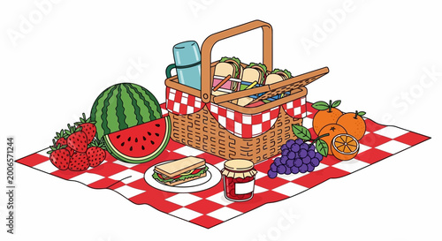 Quadro em tela Picnic food and fruit spread.