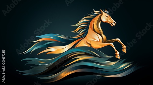 Gold horse flat graphic illustration