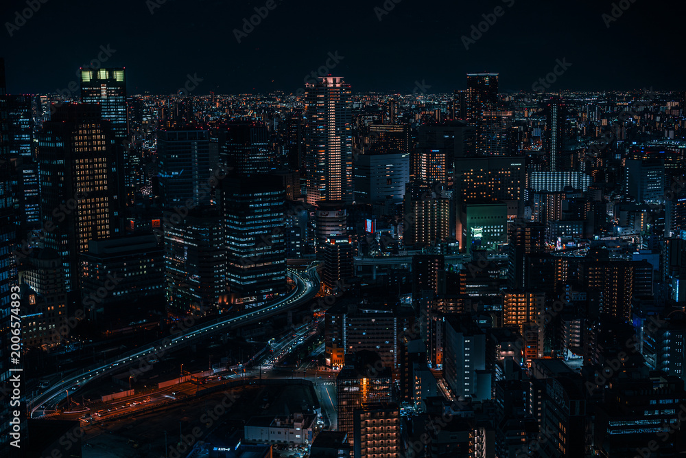 Obraz premium 梅田スカイビルから見た大阪の夜景