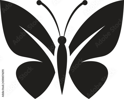 Black butterfly icon, silhouette insect, vector graphic, animal symbol