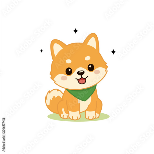 Cute Shiba Inu cartoon dog in flat vector style with pastel colors and a happy expression. Minimal, clean design. Perfect for stickers, mascot, kids content, and merchandise. Isolated background
