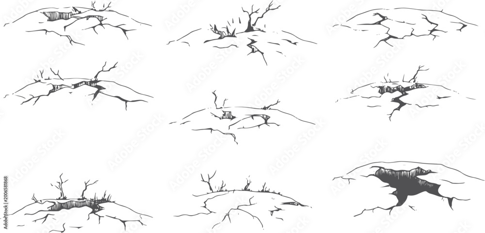 Obraz premium Cracked ground with dry vegetation dry earth