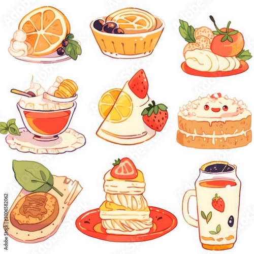 Warm food gourmet sticker illustrations