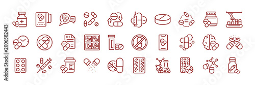 Bild auf Leinwand Set of outline icons related to pills, medications