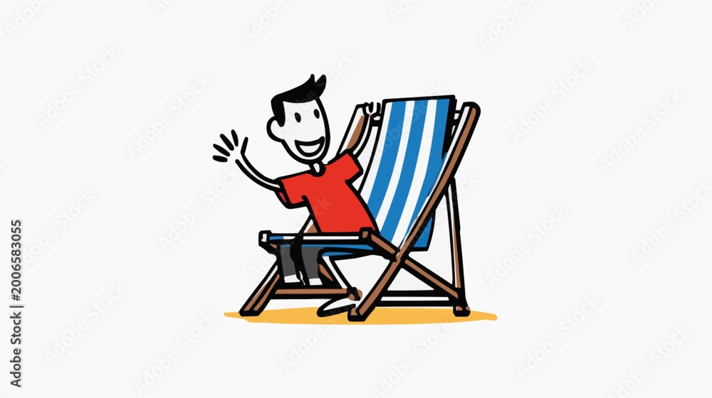 Fototapeta premium Flat vector illustration of a bold person relaxing in a portable beach chair, suitable for travel blogs, vacation ads, or summer promotions.