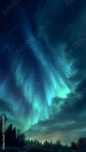 Beautiful starry night sky over peaceful meadow landscape background