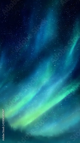 Beautiful starry night sky over peaceful meadow landscape background
