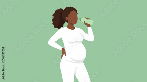 Tableau sur toile Pregnant Black woman drinking water from a bottle, staying hydrated