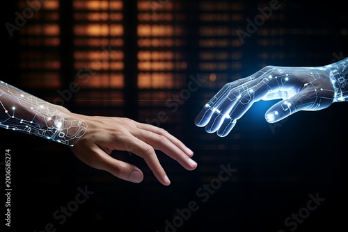 Robot and human hands touching through interface