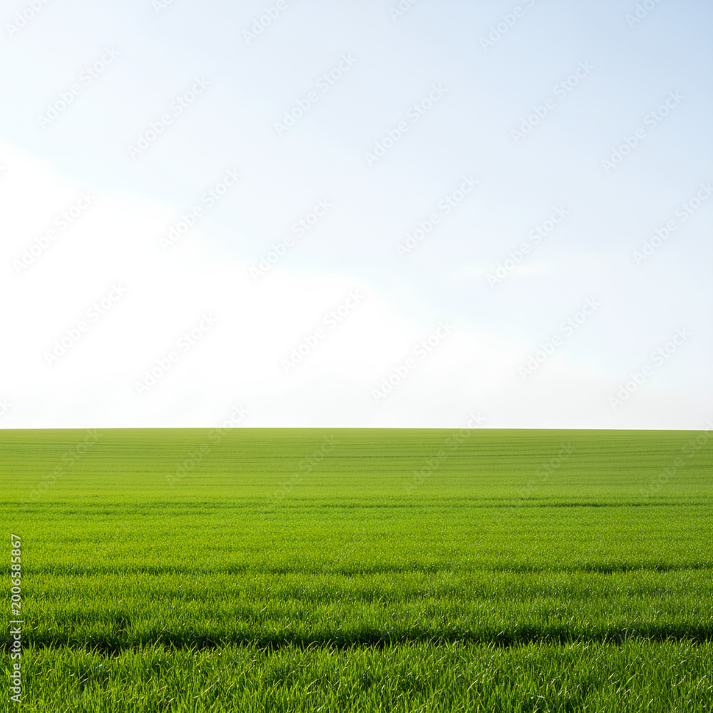 Obraz premium Vibrant green field under a clear blue sky a serene landscape 2.