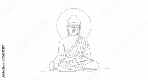 Φωτογραφία Buddha continuous line drawing, meditative pose, spiritual enlightenment, serene
