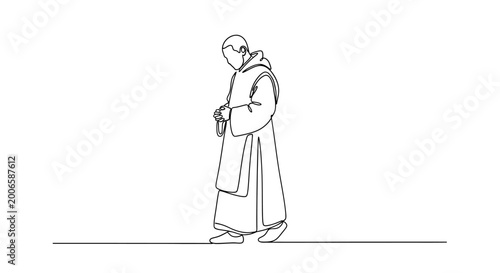 Tableau sur toile Monk walking, minimalist line art, religious figure, contemplation, solitude