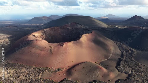 Soaring above Lanzarote's volcanic crater landscape