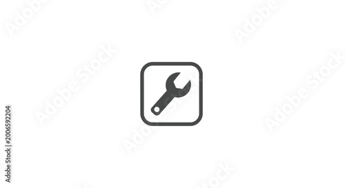 Foto Simple black and white wrench icon on square button background.