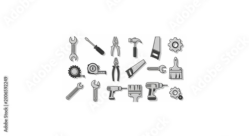 Photography Set of various black and white construction and repair tools icons
