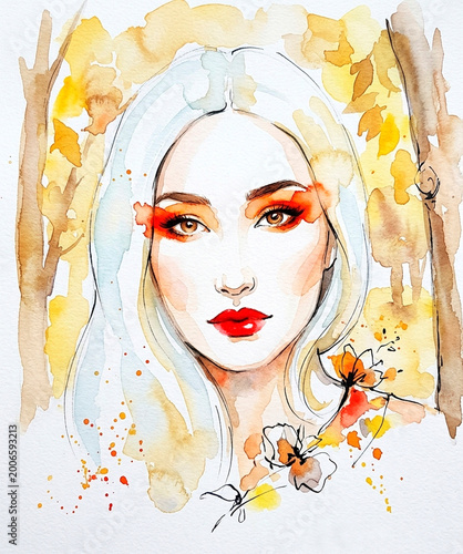 Fashion illustration of girl in autumn colors