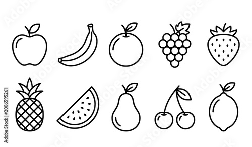 Fruit line icons set clean outline vector illustration collection