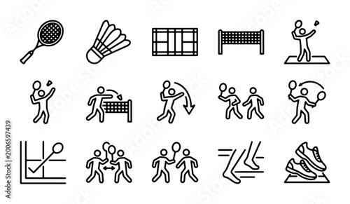 Photos badminton icons set on white background