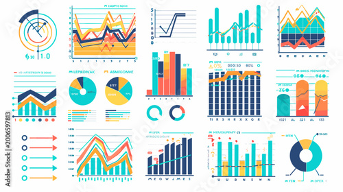 Fotografia Colorful Business Data Visualization with Charts and Graphs for Analytics and Re
