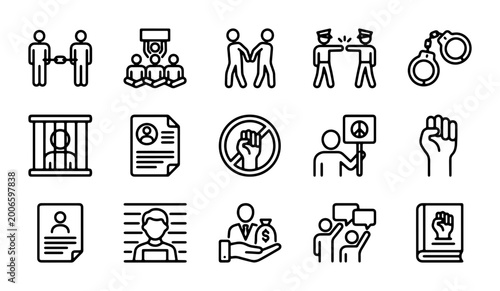 Fotografia social issue icons set