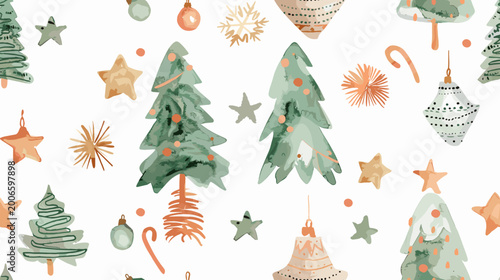 Photos Colorful Christmas Holiday Pattern Featuring Trees Ornaments and Stars in Festiv