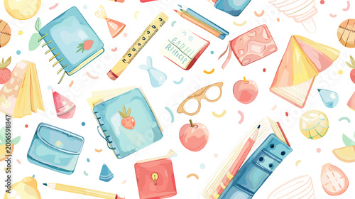 Photos Colorful Stationery Illustration Featuring Notebooks Pencils Glasses And Playful