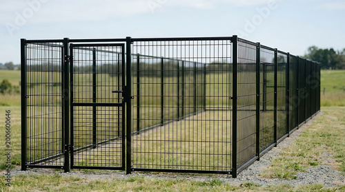 Spacious outdoor metal dog kennel enclosure featuring a practical and minimalist design for animal housing