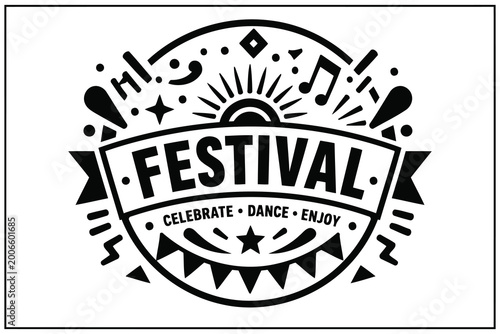 Vintage style festival celebration vector badge with music notes and stars Vector
