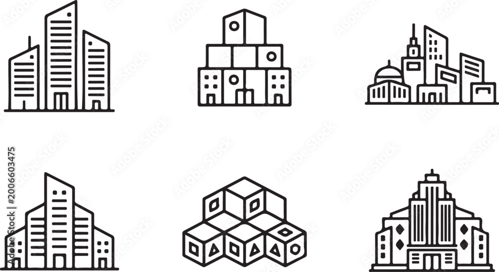 Fototapeta premium City skyline black and white architectural symbols, urban buildings architecture skyscrapers