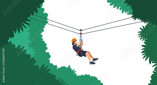 Child Rock Climbing on Zip Line Adventure Over Forest Canopy