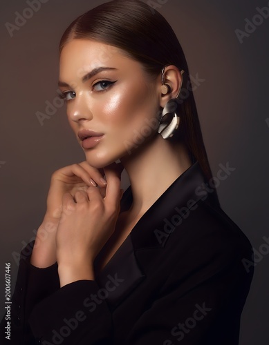 Elegant portrait of beautiful young woman with soft natural lighting and professional makeup posing for lifestyle or fashion photography concept