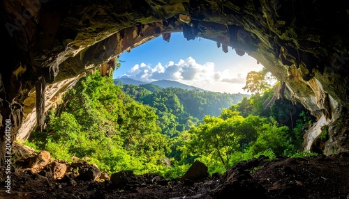 Cave View with Jungle, and Landscape.