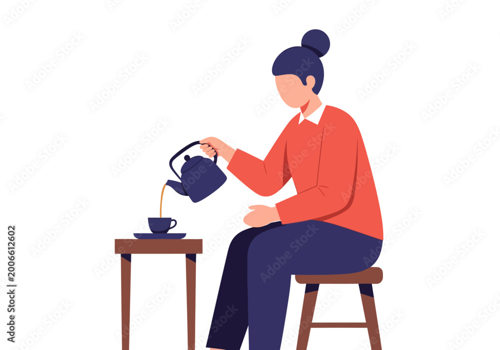 Fototapeta premium Woman Pouring Tea into Cup During Relaxing Moment