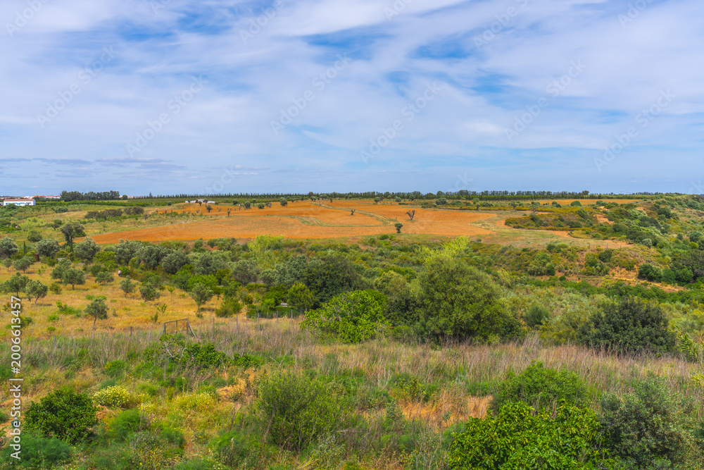 Fototapeta premium Rolling countryside fields under dramatic Algarve summer skies