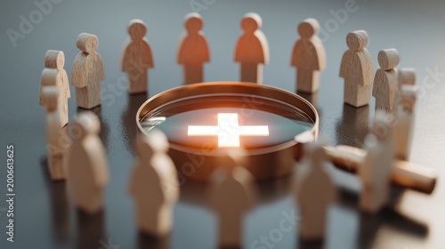 People gathering around illuminated cross