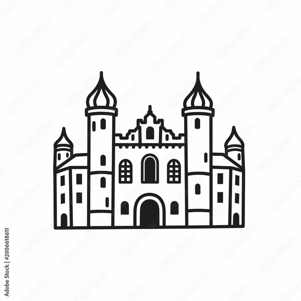 Fototapeta premium Historical European Palace Building Vector Illustration Icon